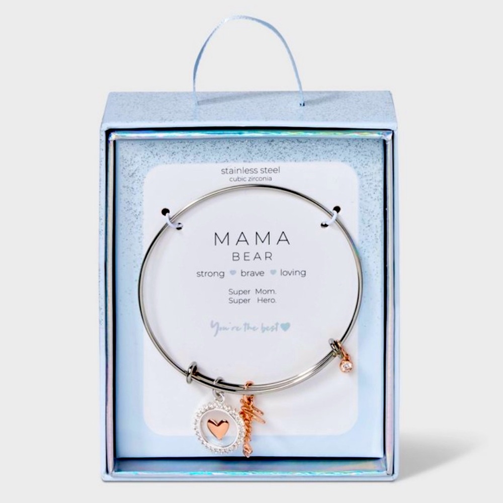 Mom bracelet momma bear mothers day gift new with tags box silver gold tone love